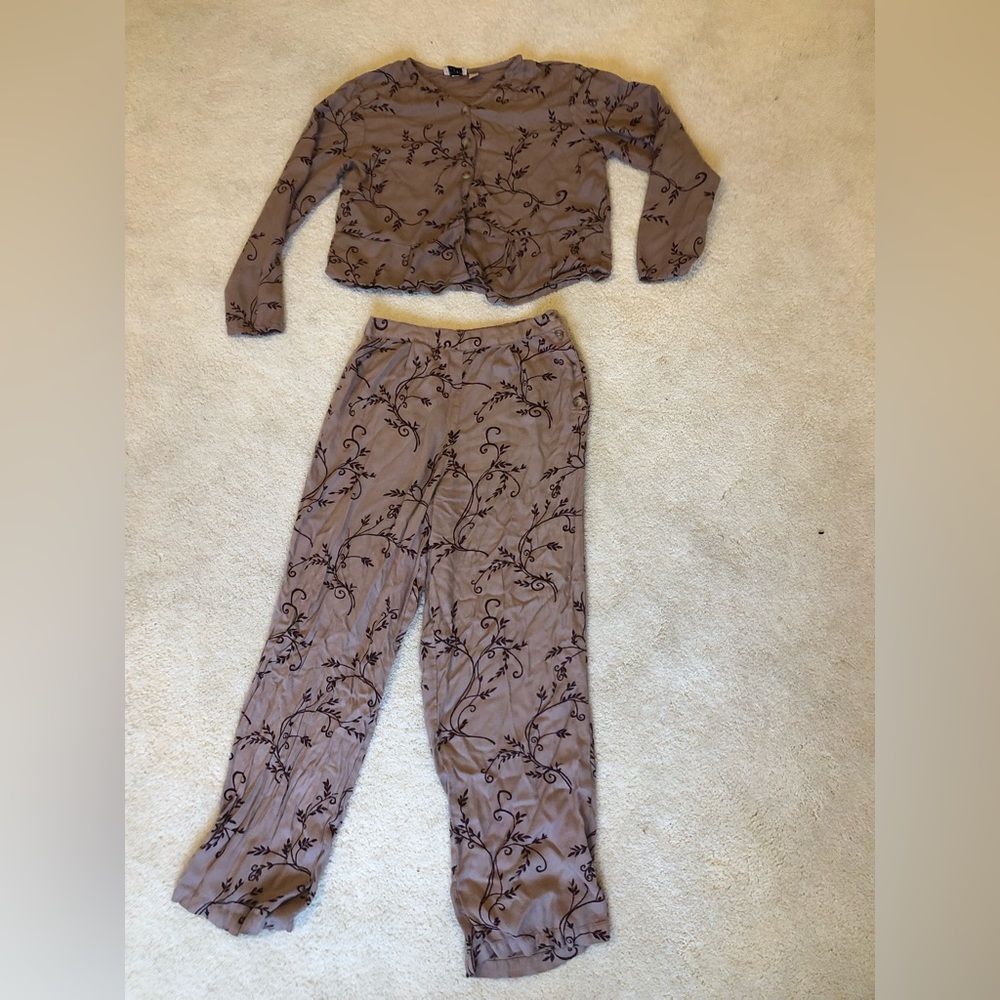 Two Piece Matching Set with Brown Floral Print